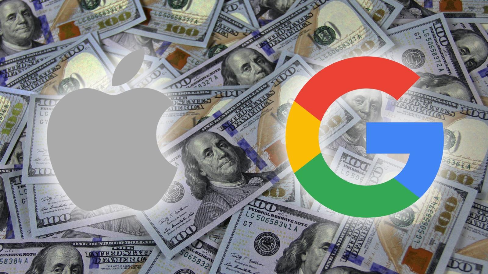 Apple and google logo on a background of USD