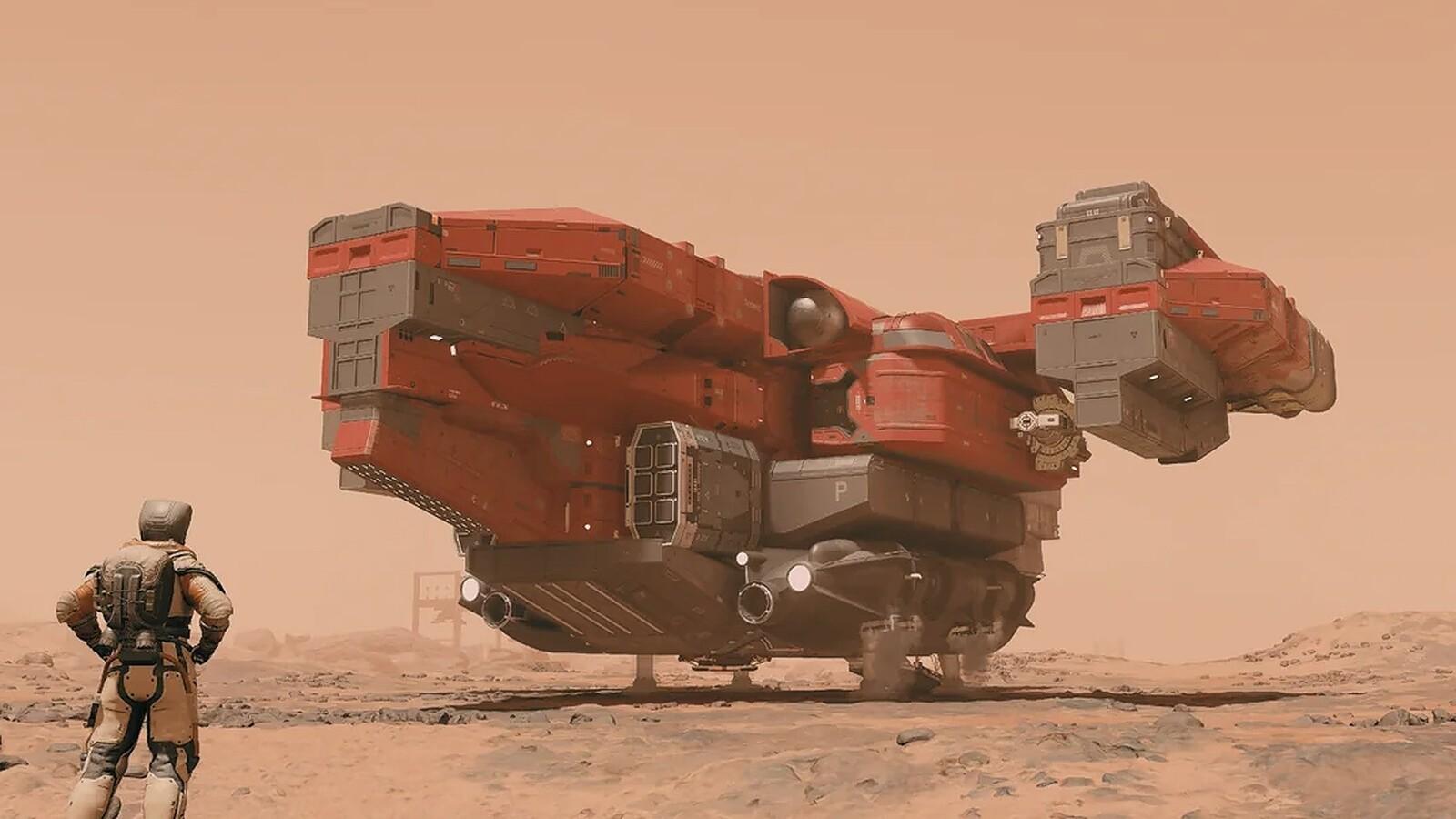 A Cabal Harvester sits idle on the sands of a desert planet